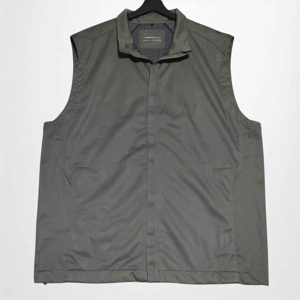 Nike Golf Full Zip Vest Mens XL Green Pockets Logo 333107-061